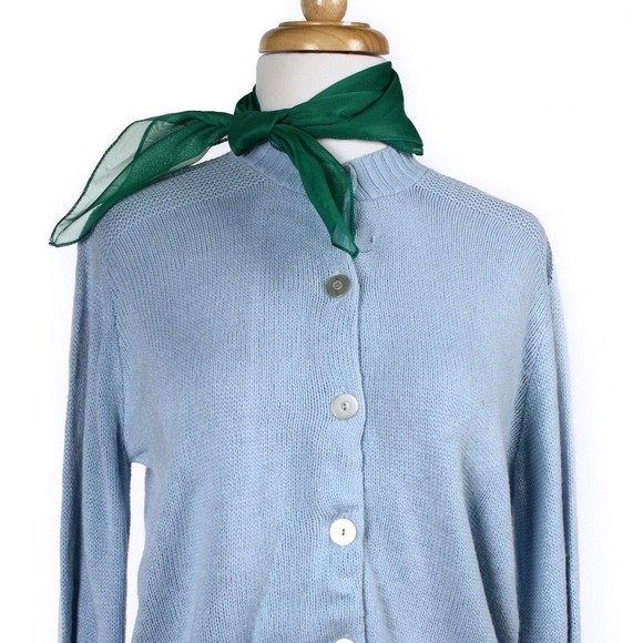 Vintage 50s Baby Blue Long Sleeve Button Up Cardigan Sweater Size XL - Hey Viv - Picture 6 of 7